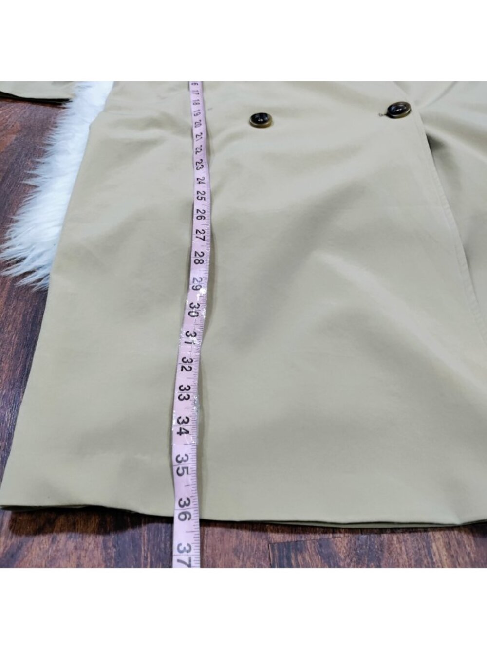 Line and Dot Beige Double Breasted Lux Belted Long Trench Coat Women's Size S-M - Picture 10 of 16